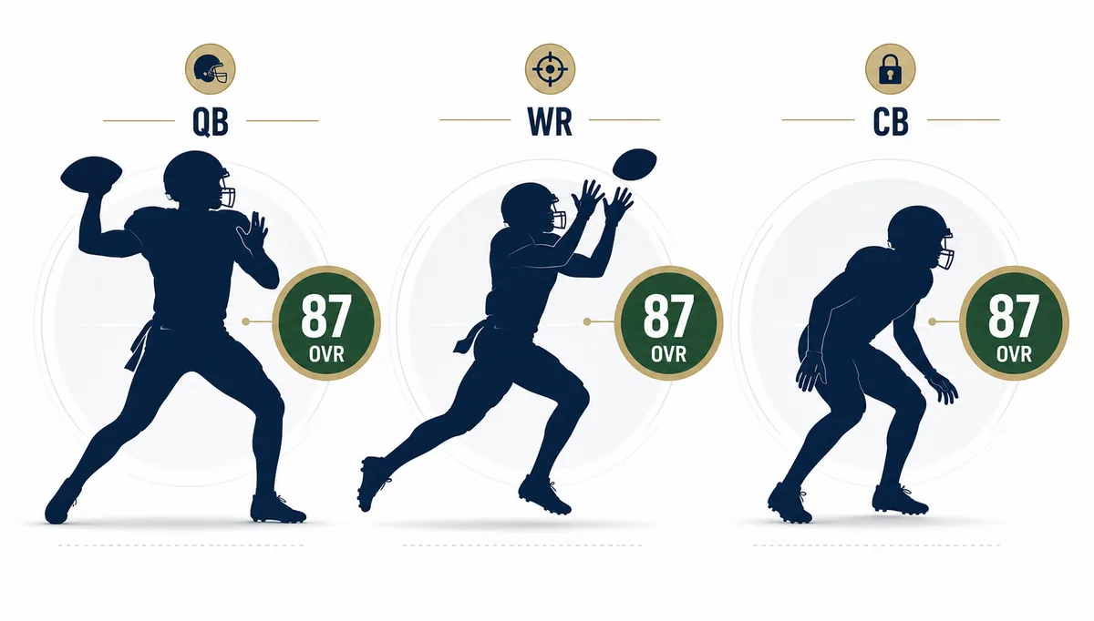 Editorial comparison of OVR context across quarterback, wide receiver, and cornerback positions